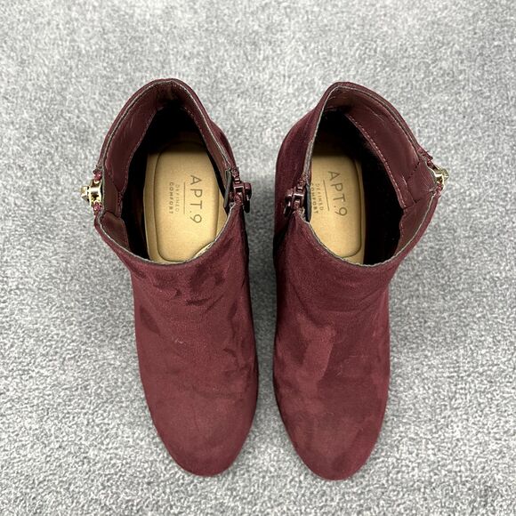 Apt 9 Boots Womens 5.5 Med Burgundy Red Wine Maroon Booties Block Heels - Picture 11 of 14
